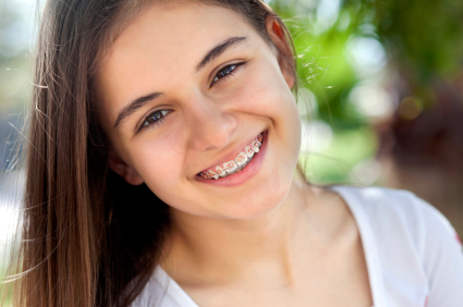 Portrait of a beautiful teenage girl with braces